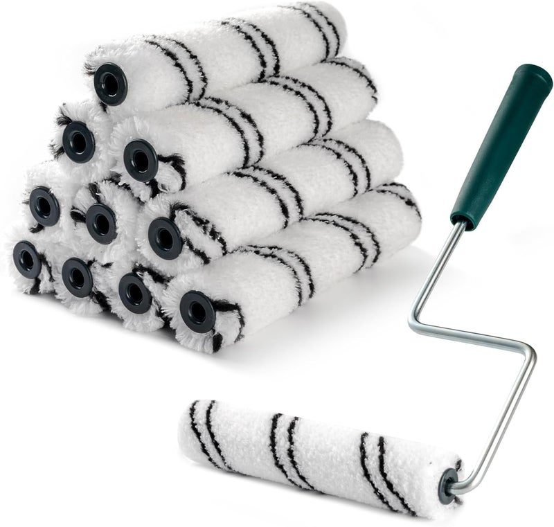 CoatPro Twools Store Paint Roller Covers, 10 Pack 6 Inch Microfiber Paint Roller (3/8 Inch Nap) with Anti Rust Metal Roller Frame, Suitable for Wall and Furniture Painting - Image 1